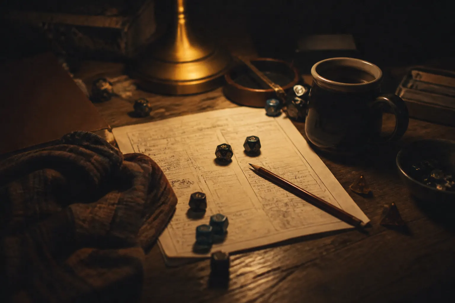 Flannel-clad friends play tabletop game beside dice, mugs, snacks, and jars